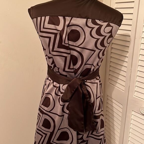 𝅺MOSSIMO Brown and Grey V-Neck Mini Dress with Attached Belt.  Size Small - Picture 5 of 6